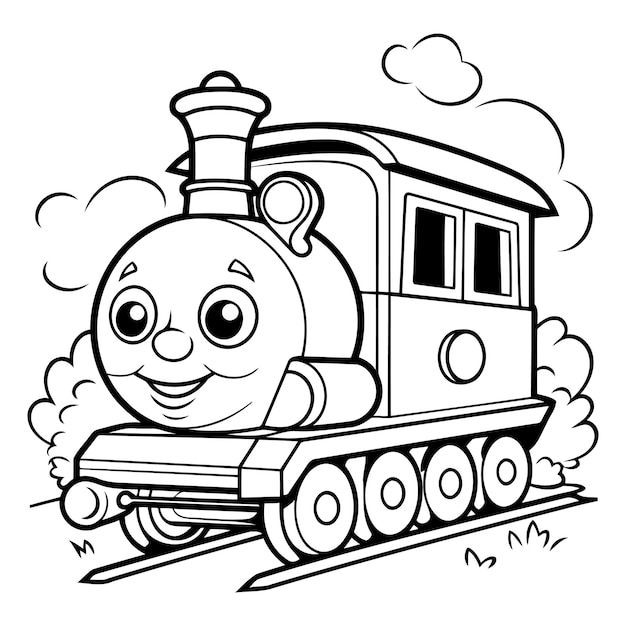 Vecteur train de dessin animé mignon avec un visage souriant illustration de clip-art vectoriel