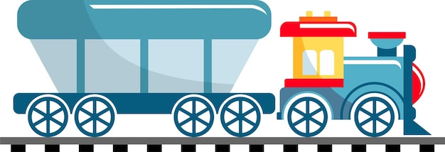 Train à Vapeur Jouet Avec Wagon De Marchandises En Métal En Illustration Vectorielle De Style Plat