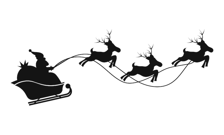 Vecteur le traîneau du père noël avec la silhouette d'un renne en noir
