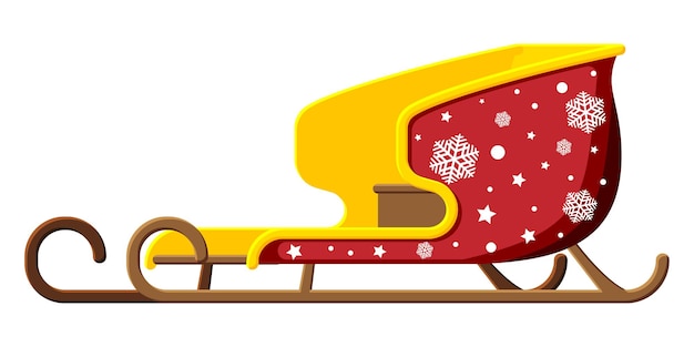 Traîneau De Père Noël Vide Avec Des Flocons De Neige. Luge De Noël De Vacances. Décoration De Bonne Année. Joyeuses Fêtes De Noël. Célébration Du Nouvel An Et De Noël. Illustration Vectorielle Dans Un Style Plat