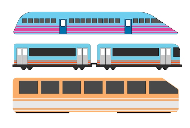 Vecteur trains de voyageurs modernes le métro transporte des trains à grande vitesse dans un style plat