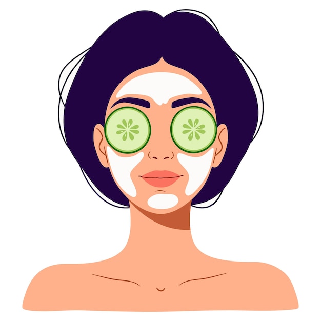 Traitement facial relaxant avec des tranches de concombre et un masque facial pour les soins de la peau et le bien-être