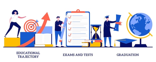 Trajectoire éducative, Examens Et Tests, Illustration De L'obtention Du Diplôme Avec Des Personnes Minuscules