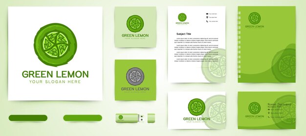 Tranche de citron, jus de logo et modèle de marque d'entreprise Designs Inspiration isolé sur fond blanc