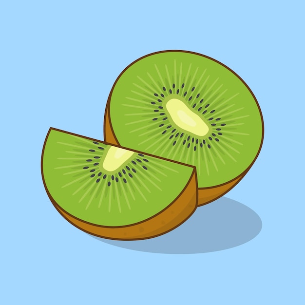 Tranche D'illustration Vectorielle De Dessin Animé De Kiwi Kiwi Frais Contour D'icône Plate