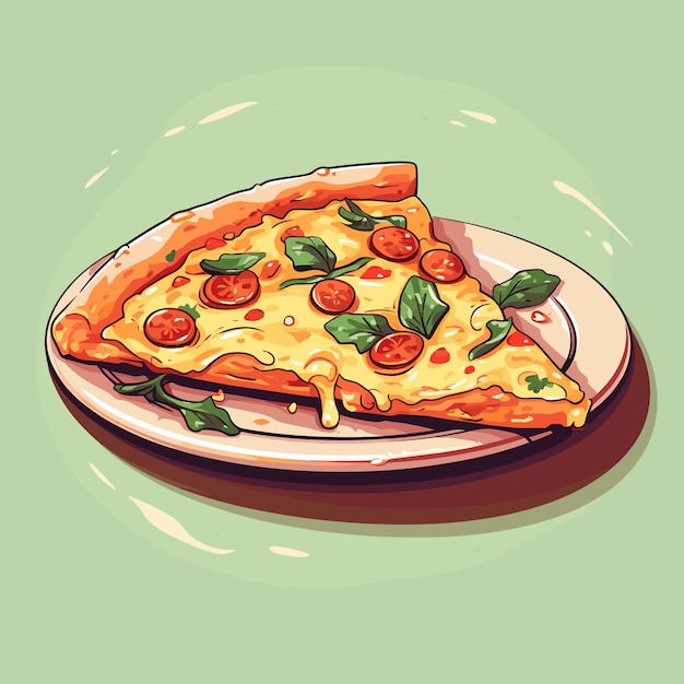 Vecteur une tranche de pizza délicieuse avec divers ingrédients sur l'assiette pizza italienne vecteur de style dessin animé