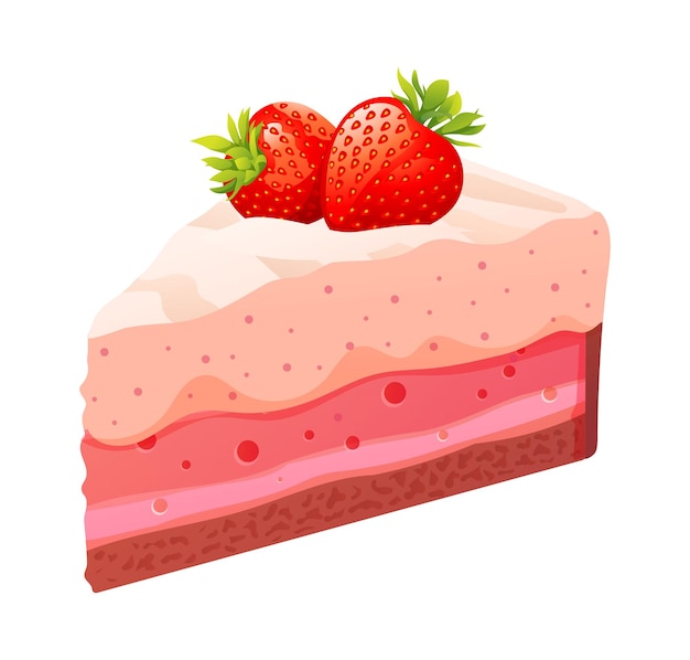 Vecteur tranche de vecteur de gâteau aux fraises isolé sur fond blanc illustration de dessin animé de tranche de gâteau