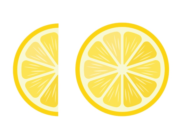Vecteur des tranches rondes jaunes fraîches et des moitiés de citron pour le jus ou la vitamine c alimentaire saine