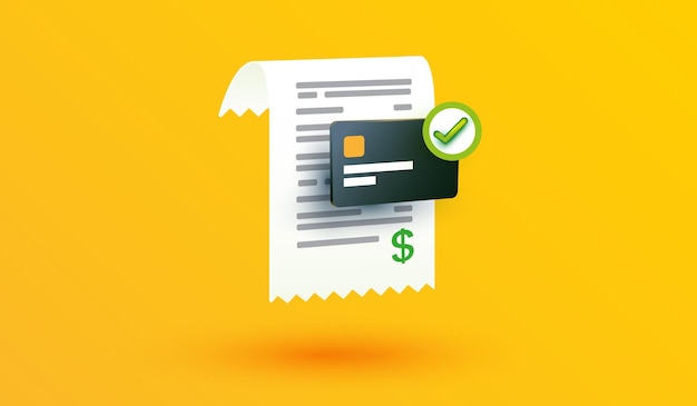 Transaction De Paiement Par Carte De Crédit Réussie Sur Fond Jaune Conception De Signe Ou De Symbole D'achat En Ligne Approuvé Par L'argent Pour Les Applications Bancaires Mobiles Et Le Concept De Site Web Style D'illustration Vectorielle 3d