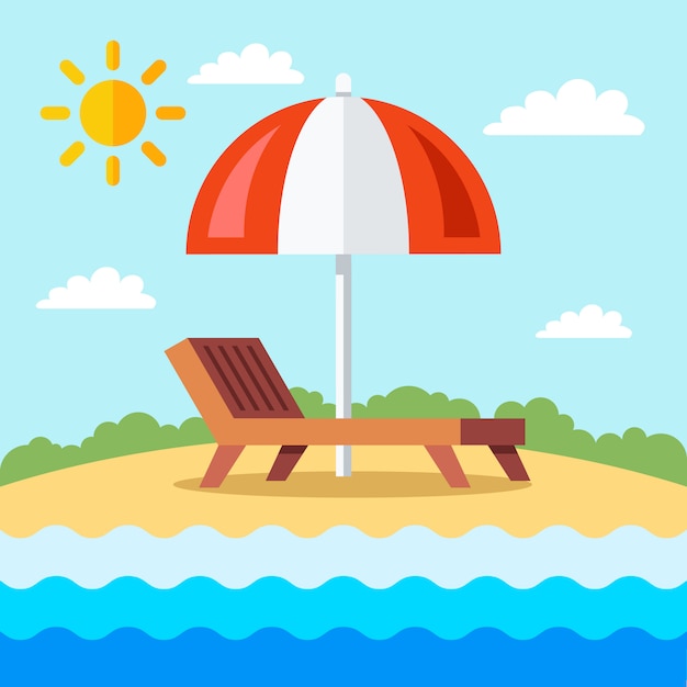 Transat Avec Parasol Sur La Plage Avec Du Sable. Illustration.