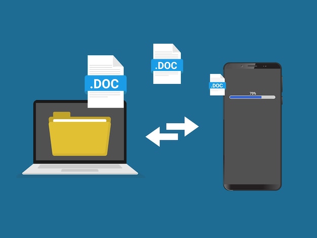 Vecteur transfert de fichiers d'un ordinateur portable au téléphone