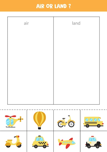 Transport Aérien Ou Terrestre. Associez Les Cartes Avec Les Moyens De Transport. Jeu De Logique Pour Les Enfants.