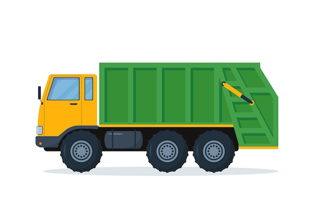 Vecteur transport de déchets de véhicule sanitaire de camion à ordures jaune vert