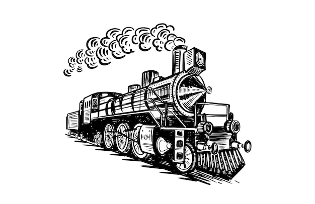 Transport De Locomotives à Vapeur Illustration Vectorielle Dessinée à La Main