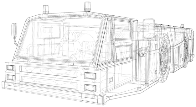 Transport par camion de remorquage à l'aéroport Rendu 3D isolé Wireframe. Format EPS10