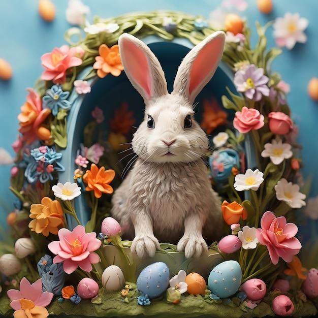 Vecteur transportez-vous dans un pays des merveilles de pâques où les fleurs fleurissent et le soleil brille dans le ciel.