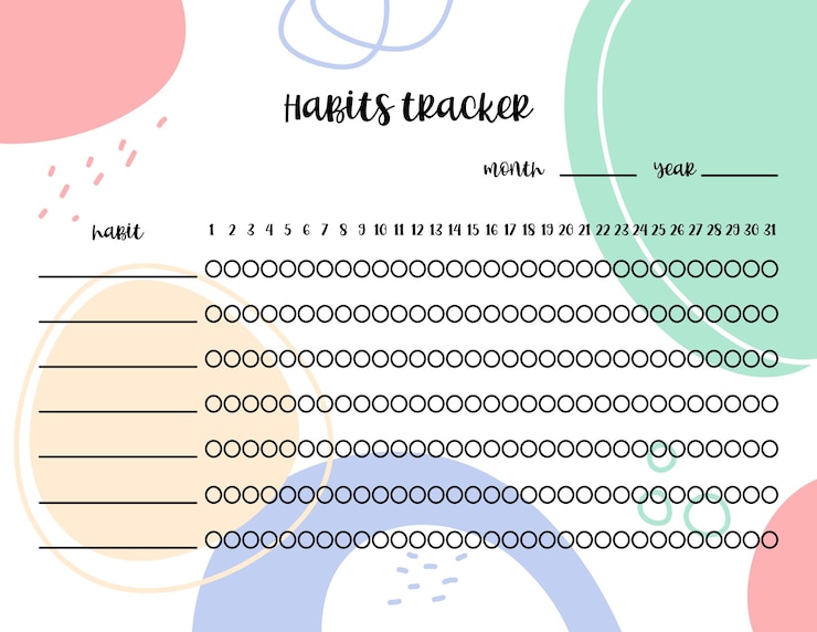 Vecteur traqueur d'habitudes modèle imprimable mise en page de feuille de calcul mensuelle pour le suivi des habitudes arrière-plan résumé
