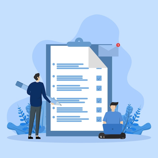 travail complet, rapport de travail avec coche, liste de contrôle de travail, l'employé vérifie l'exactitude du rapport.