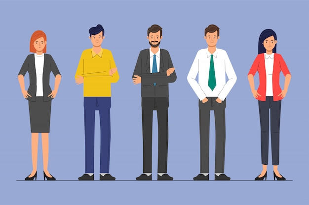 Travail d'équipe de caractère personnes affaires permanent d'entreprise.