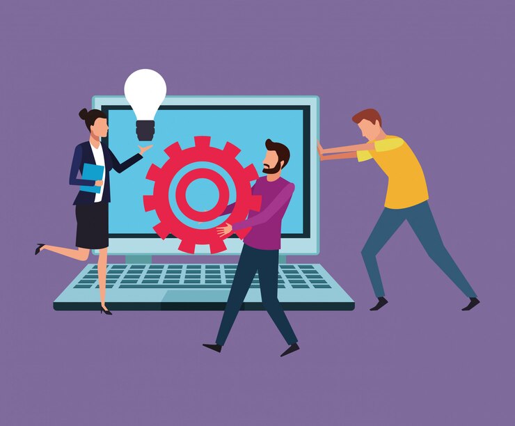Vecteur travail d'équipe de conception informatique