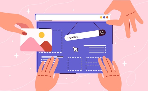 Travailler sur le concept du site ui et ux éléments pour la page web équipe de concepteurs graphiques créer un modèle pour