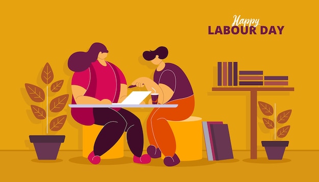 Travailler Dans Le Dessin Animé De Bureau Fond De Vecteur De La Fête Du Travail