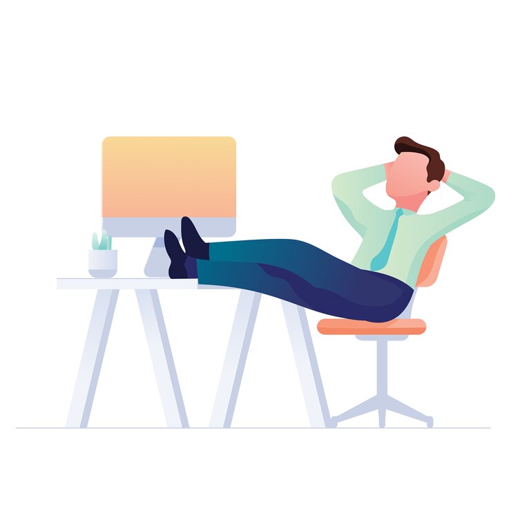 Vecteur travailleur assis et rêvant à son bureau