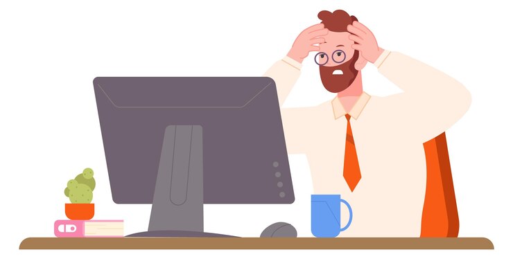 Vecteur travailleur de bureau stressé à l'ordinateur problèmes de travail