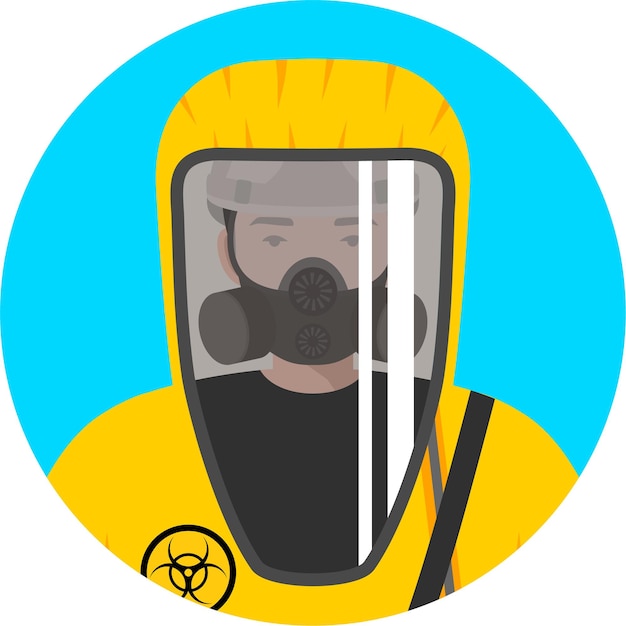 Travailleur homme en tenue de protection contre les risques biologiques de rayonnement Casque et masque à gaz Respirateur Personnage Avatar