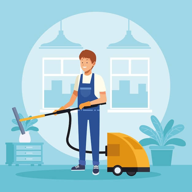 Travailleur de sexe masculin avec aspirateur