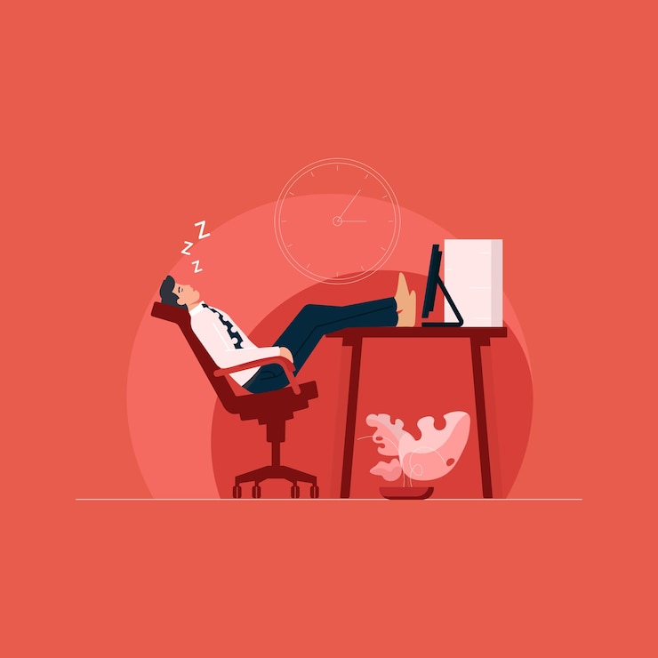 Vecteur travailleur surmené relaxant au bureau