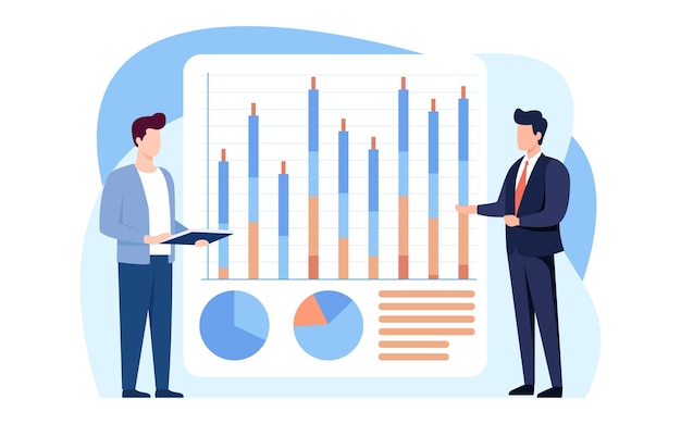 travailleurs de bureau analysant et recherchant des données d'entreprise analyse des graphiques de croissance