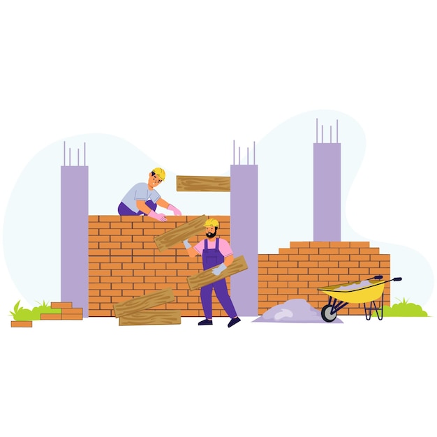 Travailleurs sur le chantier de construction Illustration vectorielle pour la planification du projet