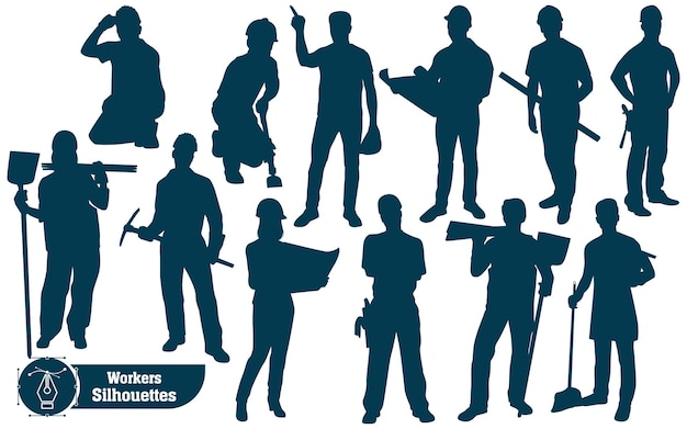 Travailleurs De La Construction Ou Silhouettes De Travail Illustration Vectorielle