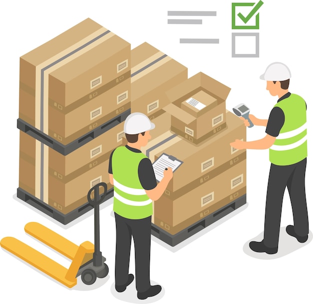 Travailleurs d'entrepôt vérifiant l'inventaire et les boîtes pour la logistique de livraison