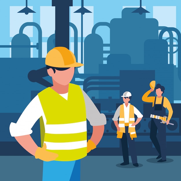 Travailleurs d'équipe dans la scène de l'usine