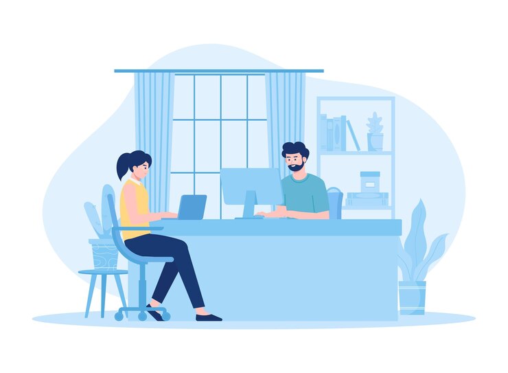Vecteur les travailleurs se consultent sur le concept de travail illustration plate