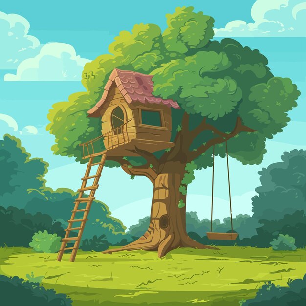 Treehouse_with_swing_in_the_park_vector (maison Dans L'arbre Avec Une Balançoire Dans Le Parc)