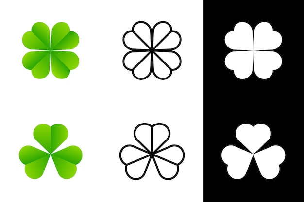 Trèfle à Feuilles Porte-bonheur Vert Isolé Sur Fond Blanc Trois Feuilles De Conception Différente St Patricks Day