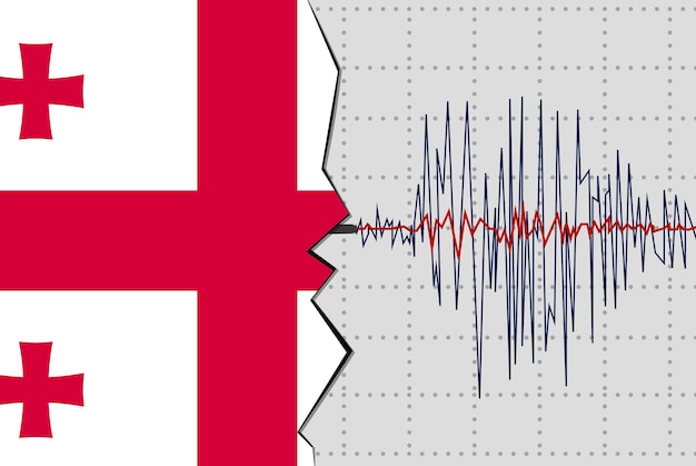 Tremblement De Terre En Géorgie Catastrophes Naturelles Nouvelles Bannière Idée Onde Sismique Avec Drapeau