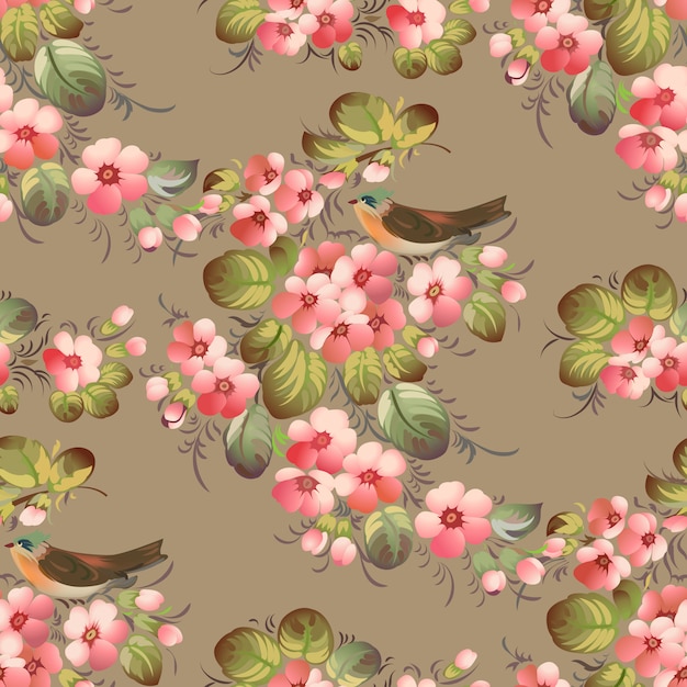 Trendy Seamless Flower Pattern avec des oiseaux. illustration