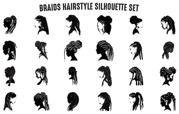 Tresses De Cheveux Silhouettes Set Vectoriel Coiffures Pour Filles Silhouettes Pour Femmes Illustration De Silhouette De Cheveux