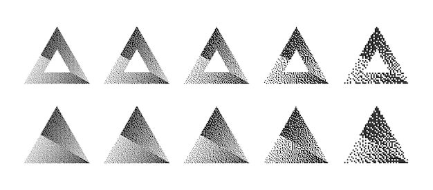 Triangle divisé de différentes résolutions bitmap dither vecteur de gradient réglé sur blanc