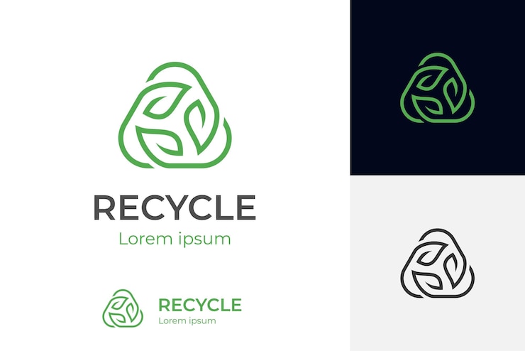 Vecteur triangle de ligne recycler avec le modèle vectoriel de conception de logo ou d'icône d'écologie de recyclage de feuilles vertes