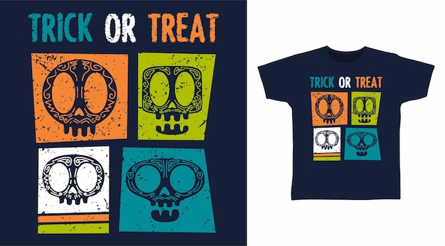 Vecteur trick or treat conception de t-shirt crâne d'halloween