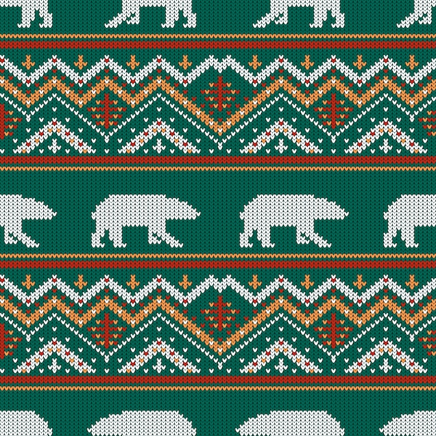 Vecteur tricot de laine d'hiver avec des ours polaires