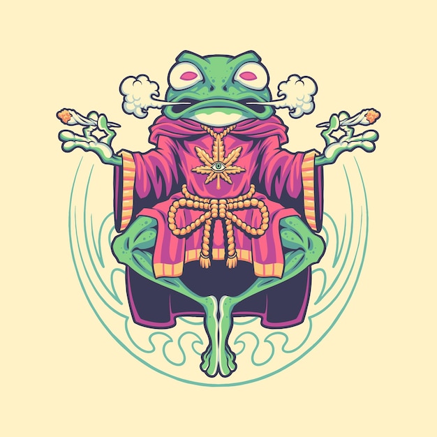 Trippy Grenouille Méditer Illustration De Caractère