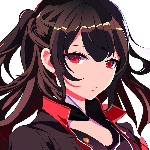 triste belle fille anime aux cheveux bruns et aux yeux rouges