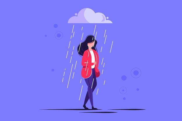 Triste Personnage Féminin Debout Sous La Pluie