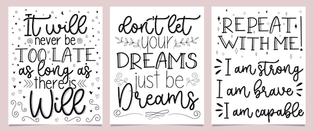 Trois affiches de lettrage de motivation Entièrement modifiables
